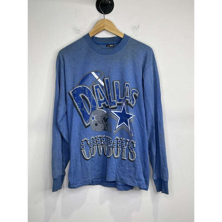 Men’s Vintage Blue Dallas Cowboys Graphic Print Long Sleeve Sz Large
