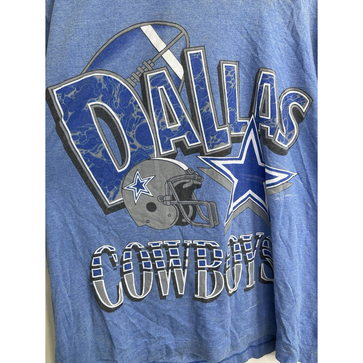 Men’s Vintage Blue Dallas Cowboys Graphic Print Long Sleeve Sz Large