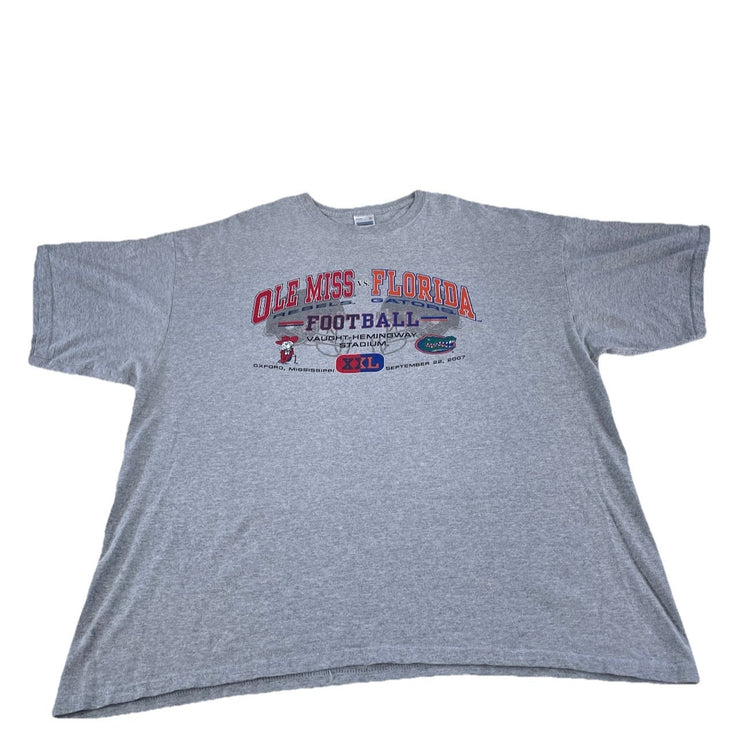 Mens Vintage 2007 Ole Miss vs Florida Gators Football T-Shirt Gray XXL