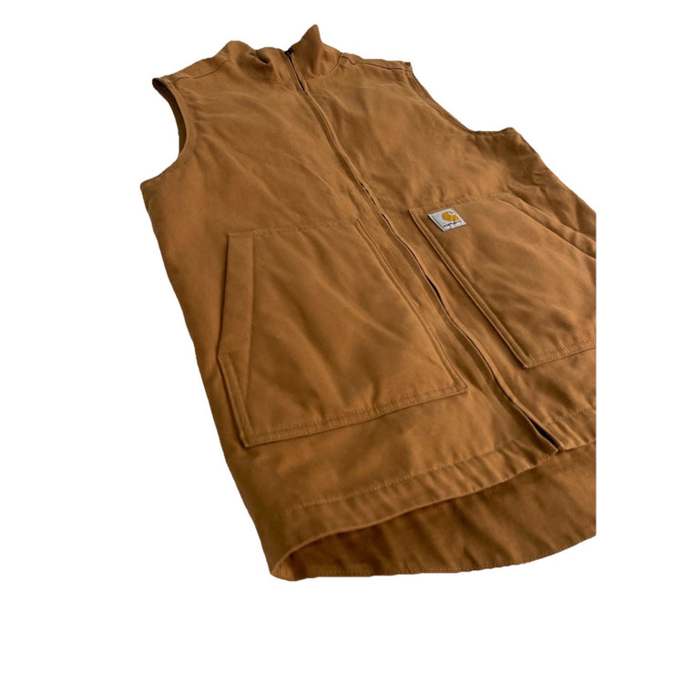 Womens Carhartt Tan Washed Duck Sherpa Lined Vest Size Large