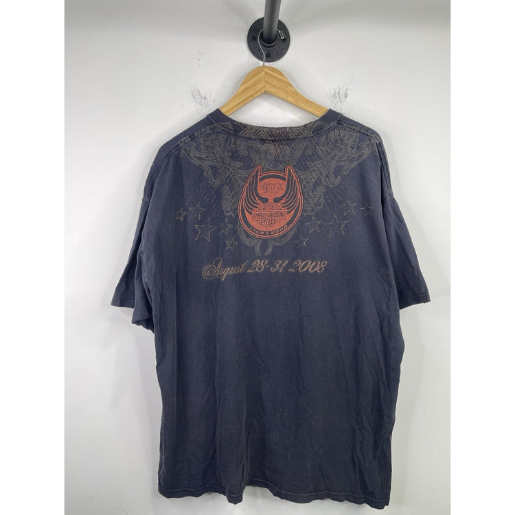 VTG Harley Davidson Moto 105 Years Milwaukee Winged Skull Shirt Mens XL Black