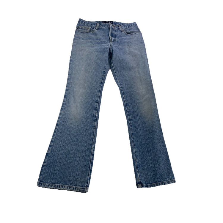 Womens EXPRESS Y2K Low Rise Distressed Hems Bootcut Jeans Light Wash 7/8R
