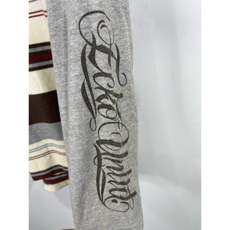 Men’s Vintage Y2K Eckō Unltd Brown Striped Polo Long Sleeve Shirt Sz L