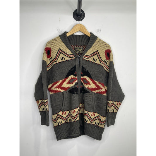 Adult VTG Obey 100% Acrylic Geometric Cardigan Zip Up Sz S