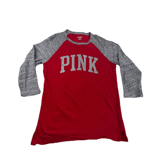Womens Victoria’s Secret PINK Red & Grey Longsleeve Shirt Size Small