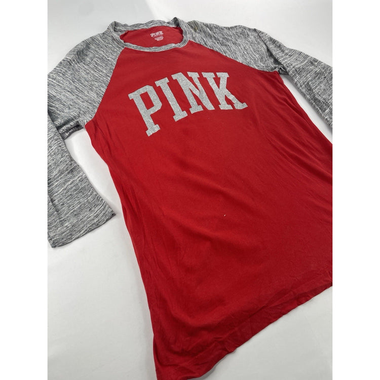 Womens Victoria’s Secret PINK Red & Grey Longsleeve Shirt Size Small