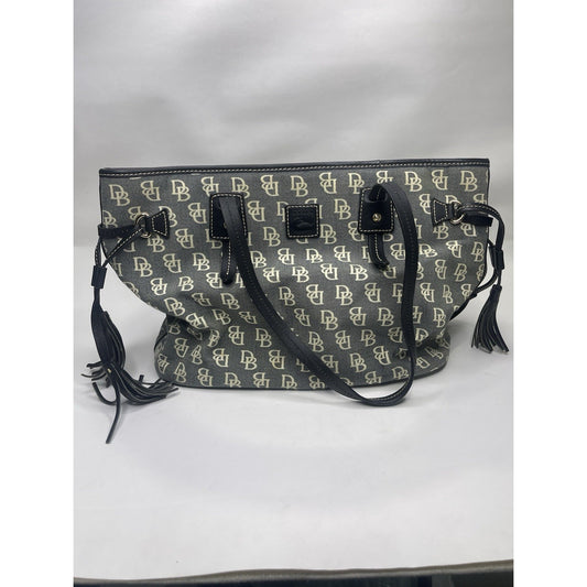 Dooney & Bourke Signature DB Logo Grey & White Canvas Tote With Red Lining