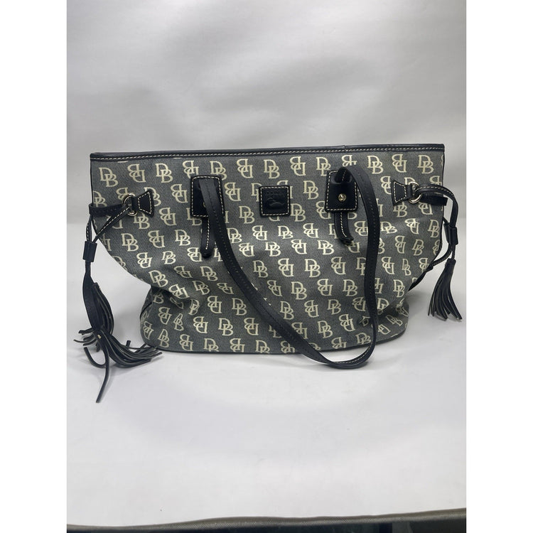 Dooney & Bourke Signature DB Logo Grey & White Canvas Tote With Red Lining