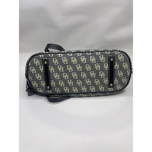Dooney & Bourke Signature DB Logo Grey & White Canvas Tote With Red Lining