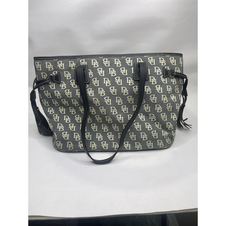Dooney & Bourke Signature DB Logo Grey & White Canvas Tote With Red Lining
