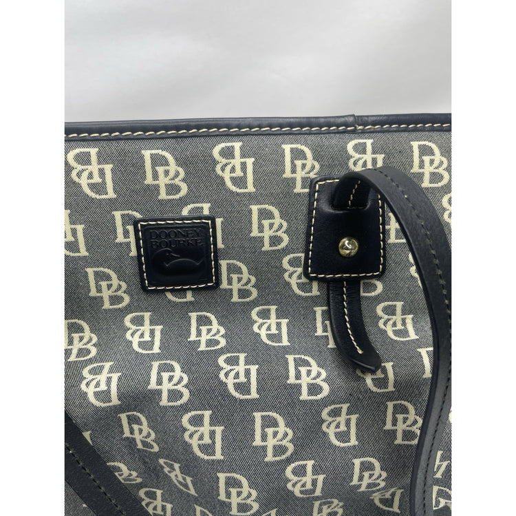Dooney & Bourke Signature DB Logo Grey & White Canvas Tote With Red Lining