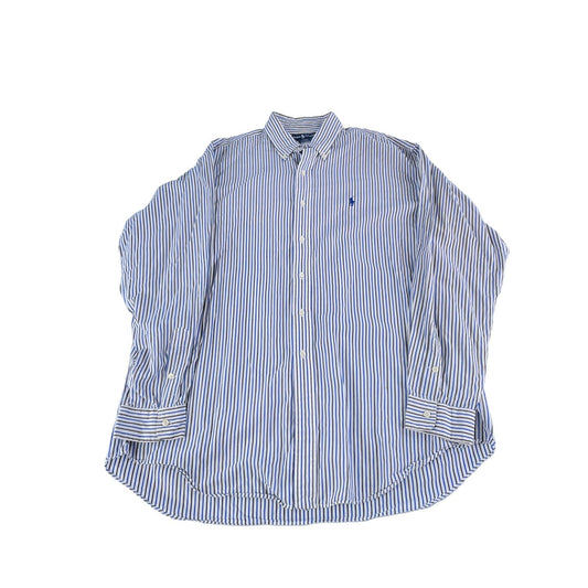 Mens Ralph Lauren Classic ButtonUp Shirt White W/Blue & Black Stipes Size Xl