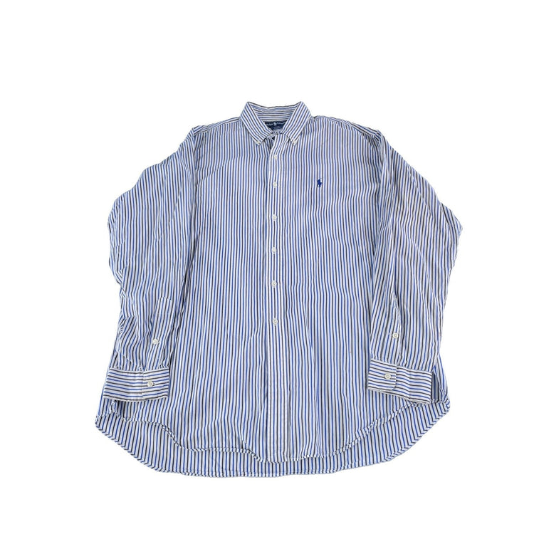 Mens Ralph Lauren Classic ButtonUp Shirt White W/Blue & Black Stipes Size Xl