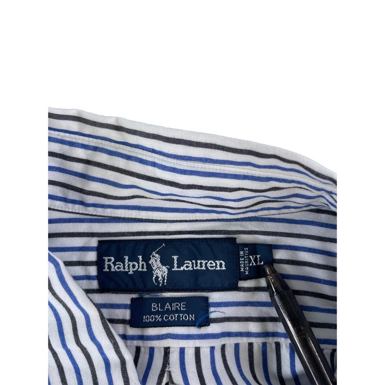 Mens Ralph Lauren Classic ButtonUp Shirt White W/Blue & Black Stipes Size Xl