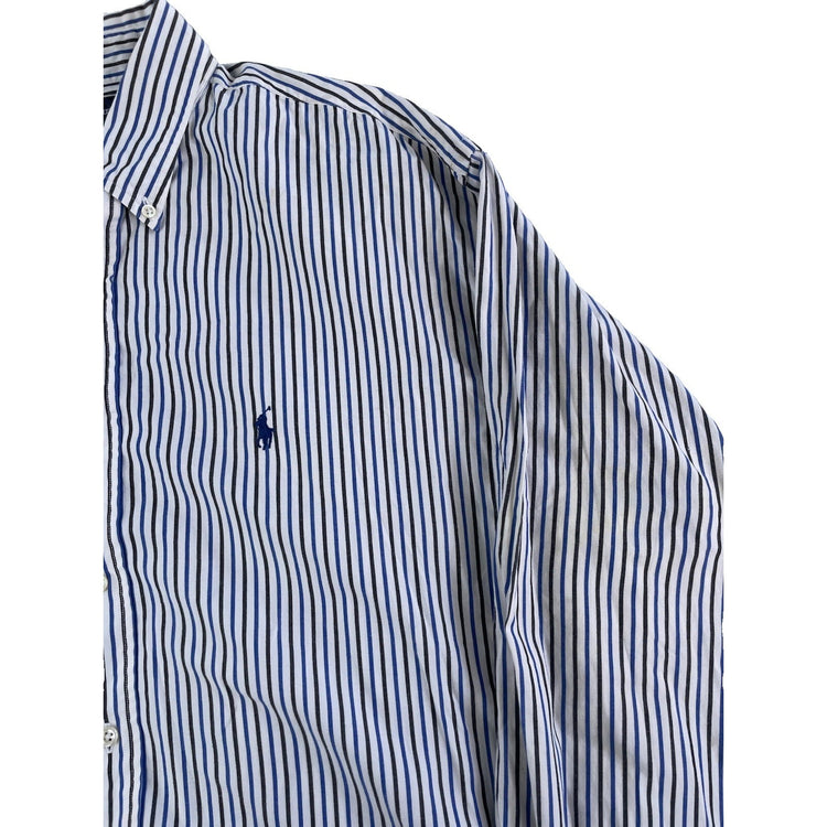 Mens Ralph Lauren Classic ButtonUp Shirt White W/Blue & Black Stipes Size Xl