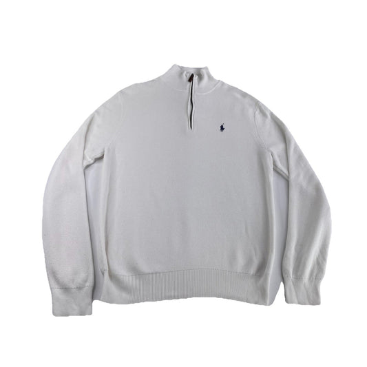 Mens Polo Ralph Lauren Size Medium White Knitted Quarter Zip Sweater