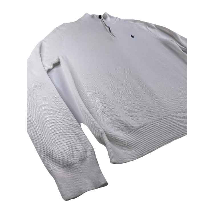 Mens Polo Ralph Lauren Size Medium White Knitted Quarter Zip Sweater
