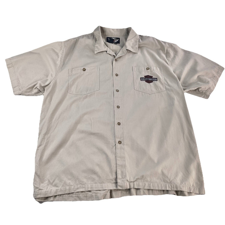 Mens Harley Davidson Beige ButtonUp SS Shirt Size 4XL