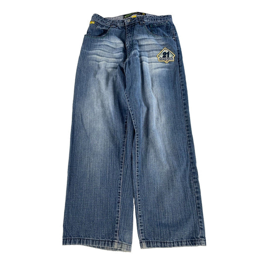 Mens Vintage Southpole Y2K Striped Pocket Baggy Denim Jeans Size 34