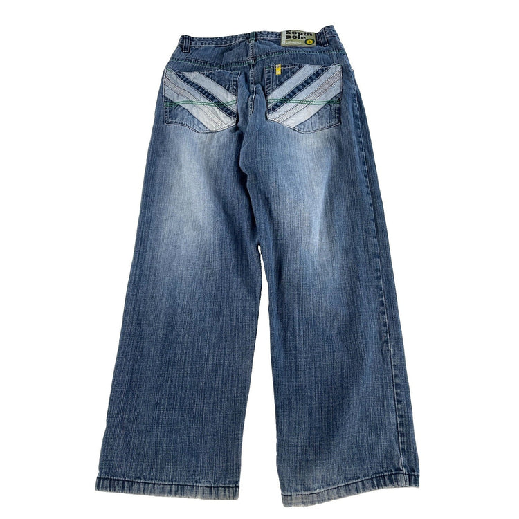 Mens Vintage Southpole Y2K Striped Pocket Baggy Denim Jeans Size 34