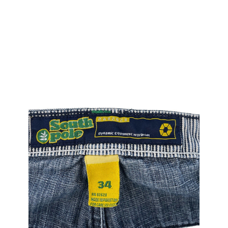 Mens Vintage Southpole Y2K Striped Pocket Baggy Denim Jeans Size 34