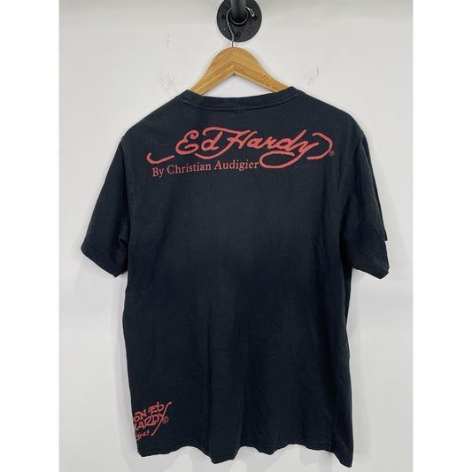 Vintage/Y2k Ed Hardy Christian Audigier Black Rhinestone T-shirt Sz Medium