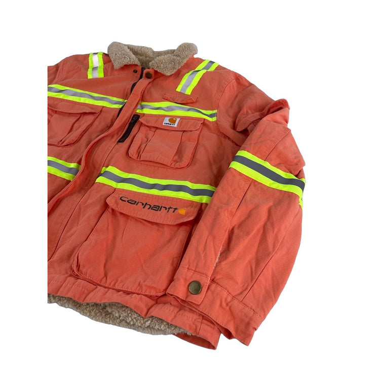 Mens Carhartt High Visibility Orange Safety Jacket Sherpa Collar Size Xl