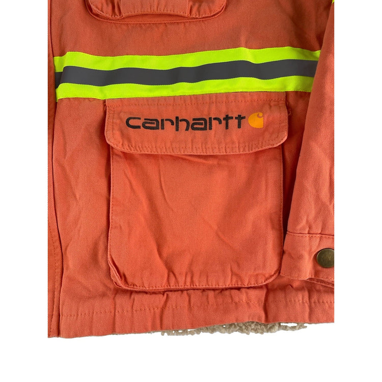 Mens Carhartt High Visibility Orange Safety Jacket Sherpa Collar Size Xl