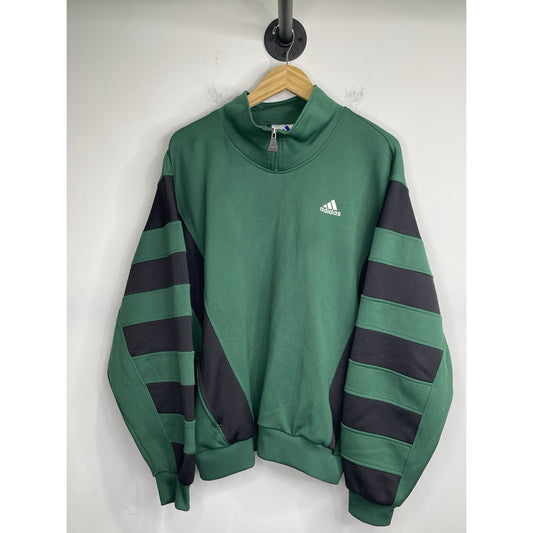 Mens VTG Adidas Sweatshirt Green Black Striped Sleeve Long Sleeve Pullover Sz XL