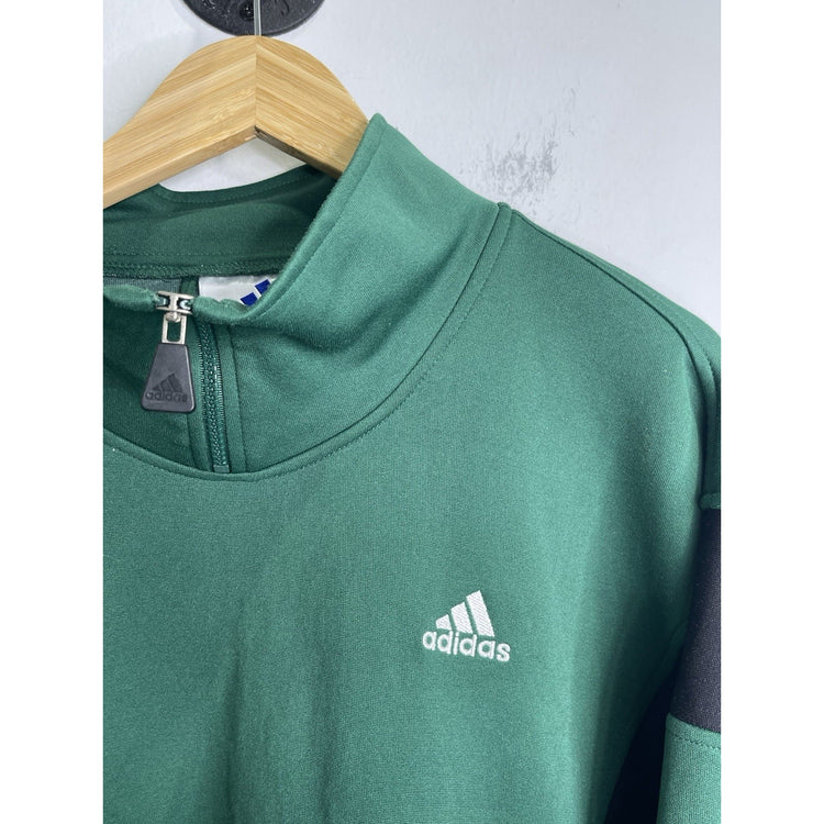 Mens VTG Adidas Sweatshirt Green Black Striped Sleeve Long Sleeve Pullover Sz XL