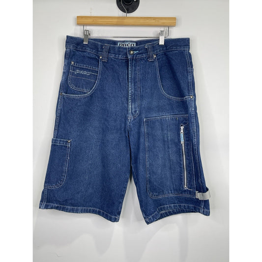 Men’s Vintage Y2K Dark Wash Denim Paco MultiPocket Embroidered Shorts 36x13