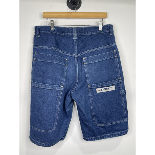 Men’s Vintage Y2K Dark Wash Denim Paco MultiPocket Embroidered Shorts 36x13