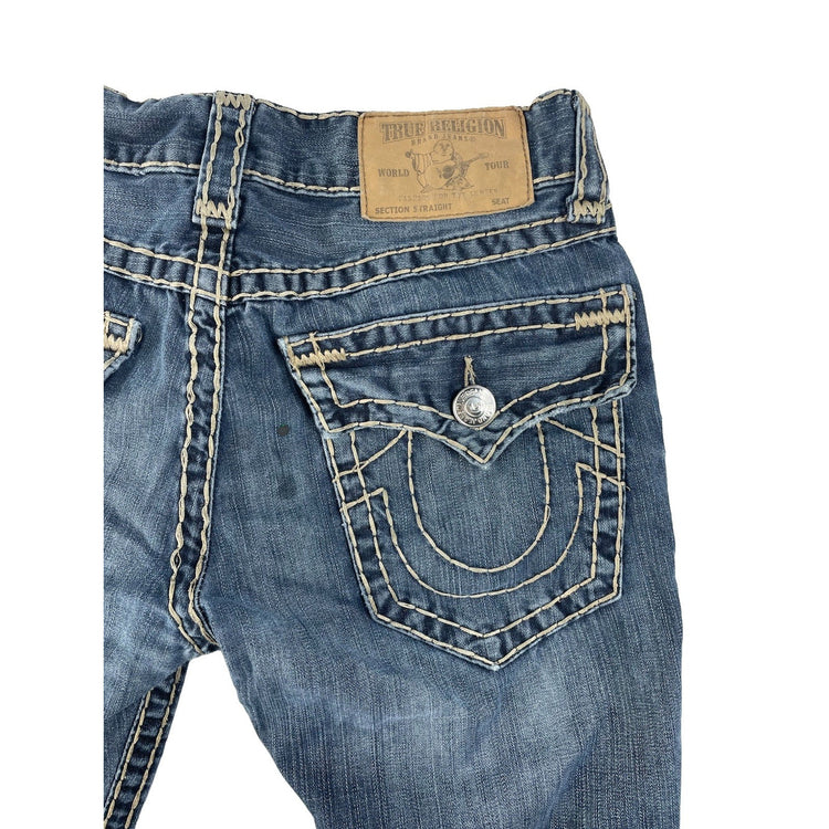 Men Vintage True Religion Super T Rope Stitch Flap Pocket Straight Jeans Size 29