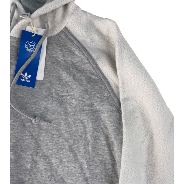 Mens Adidas Originals NWT Gray Sherpa Fleece Trefoil Pullover Hoodie SIZE S