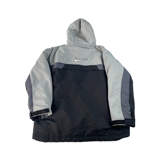 Men Vintage Nike Two-Tone Gray Black Hooded Winter Jacket Size M