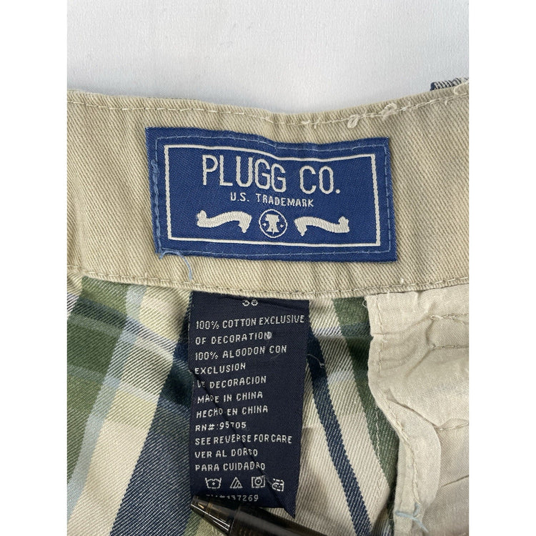 Mens PLUGG CO Multicolor Plaid Pattern Cargo Shorts Size 38