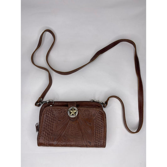 Women’s Western Brown Leather Tribal/Floral Design Crossbody Bag