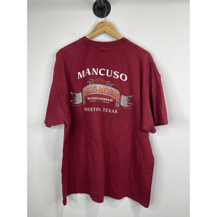 Men’s Vintage Houston TX Harley Davidson Shirt Red Fat Boy Sing Sz XXL