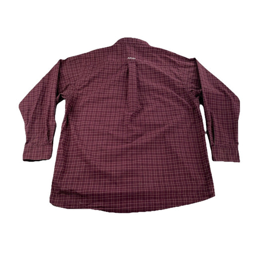 Mens Ariat Pro Series Stretch Maroon Button-Down LongSleeve Plaid Shirt Size Xl