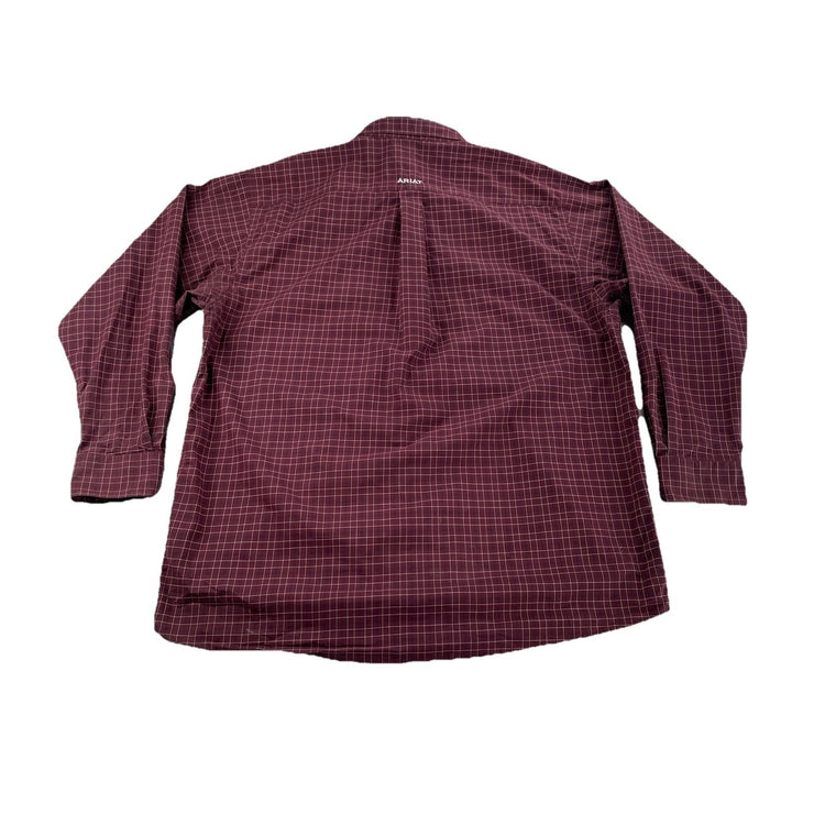 Mens Ariat Pro Series Stretch Maroon Button-Down LongSleeve Plaid Shirt Size Xl