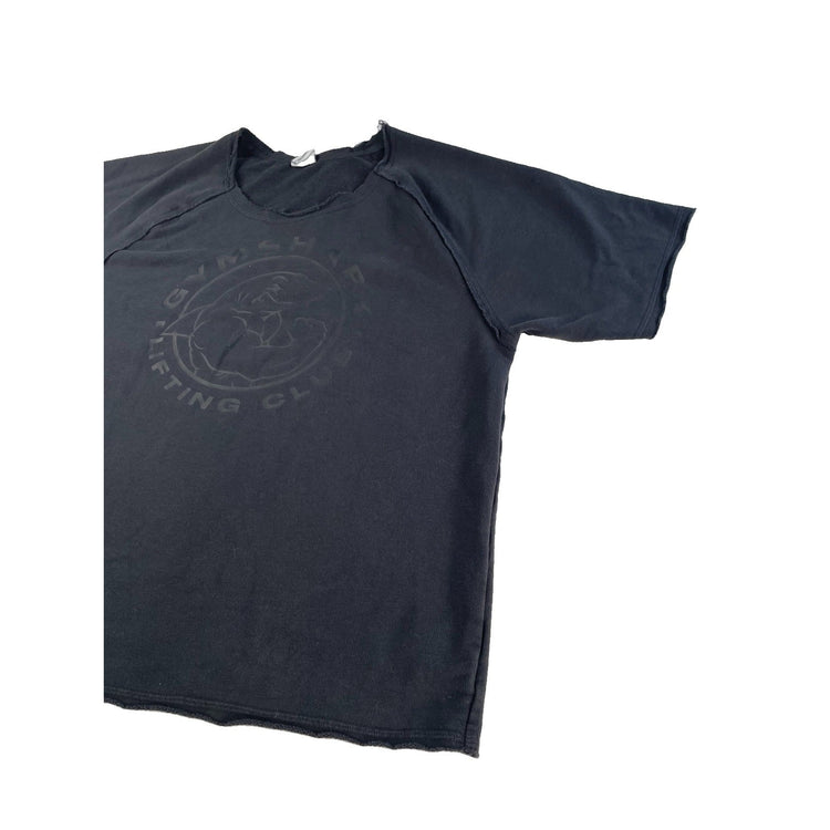 Mens Gymshark Washed Black Raw Edge Distressed Lifting Club Cut Off Shirt SizeXL