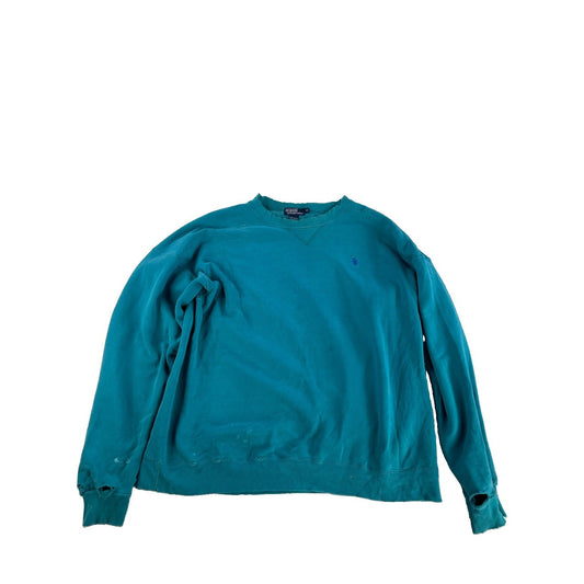 Mens Vintage 90s Polo Ralph Lauren Crewneck Sweatshirt XL Teal Thrashed