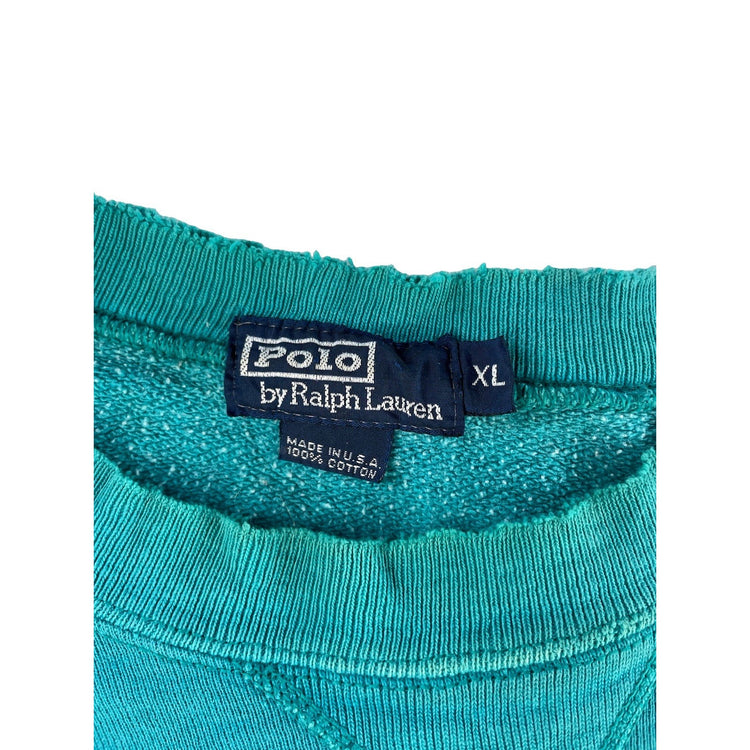 Mens Vintage 90s Polo Ralph Lauren Crewneck Sweatshirt XL Teal Thrashed