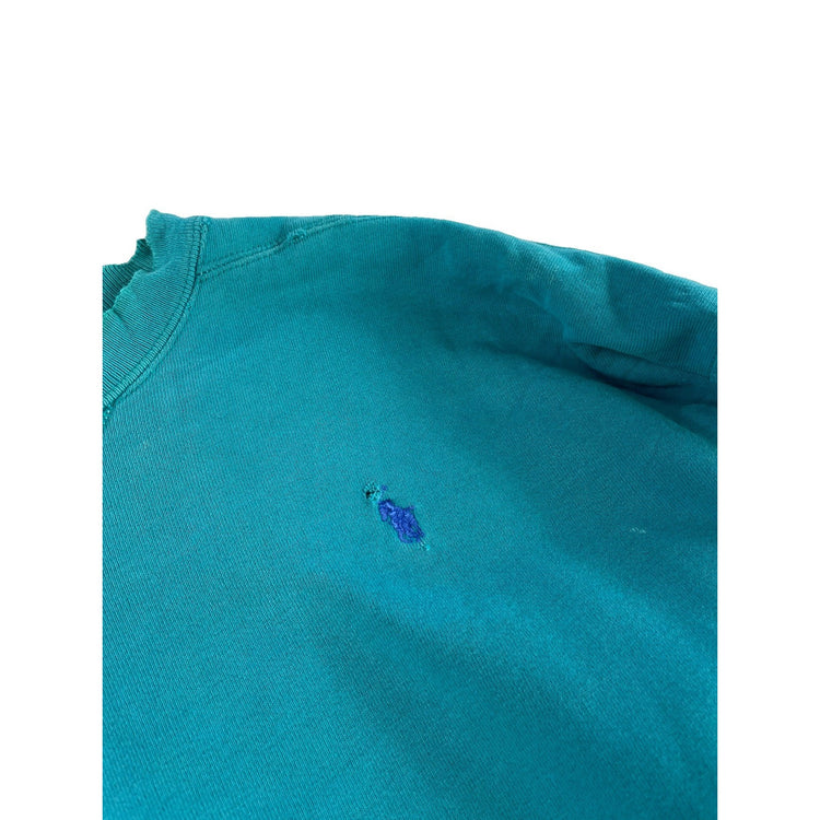 Mens Vintage 90s Polo Ralph Lauren Crewneck Sweatshirt XL Teal Thrashed
