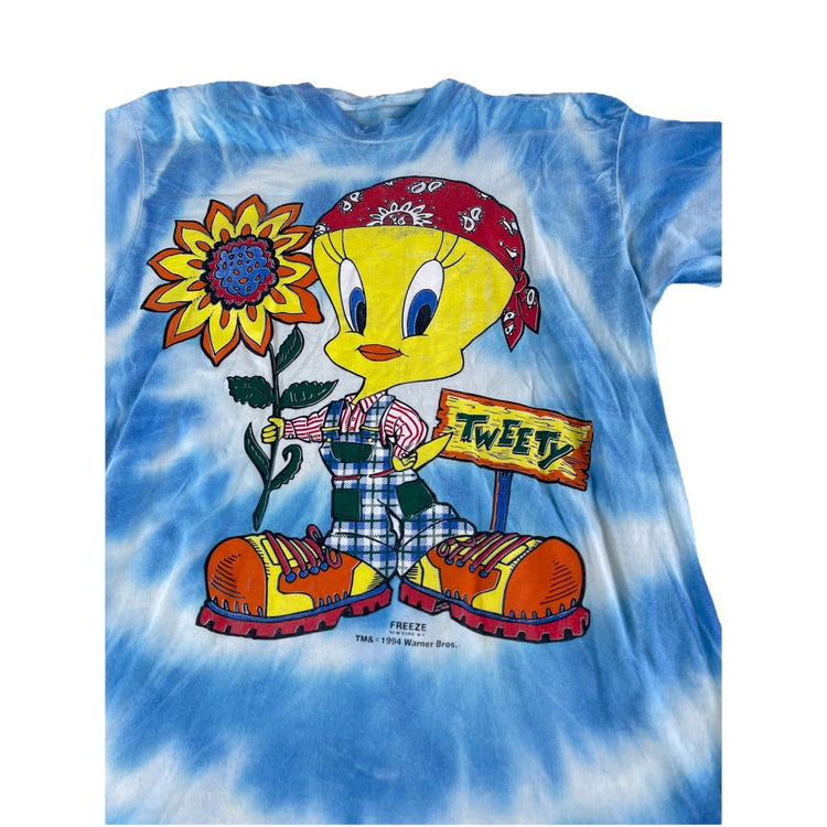 Mens Blue Tye Die Tweety Cartoon Graphic Tee Size Xl