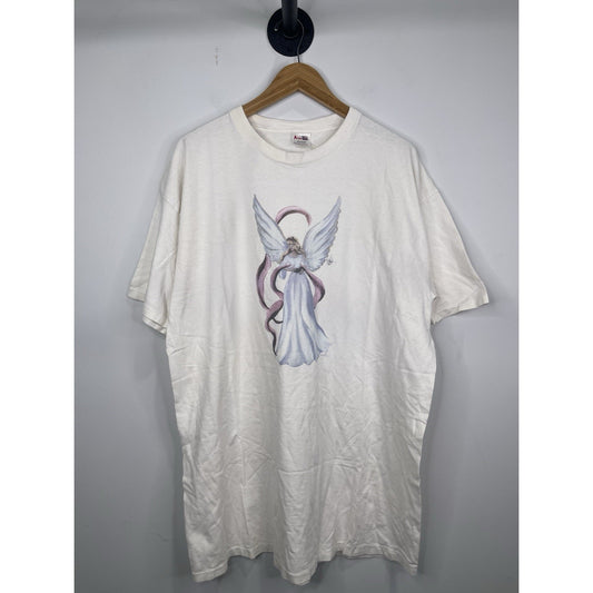 Vintage 90s Jesus Tee Sleep Shirt One Size White Angel Graphic 80s USA Made Rare