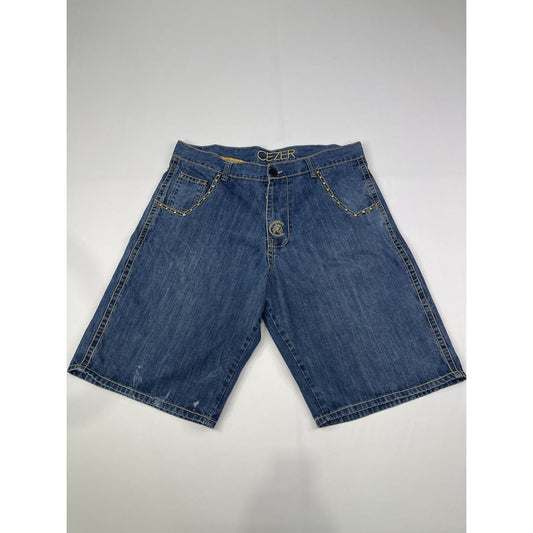 Cezer Y2K Baggy Jean Shorts with Gold Studs 40