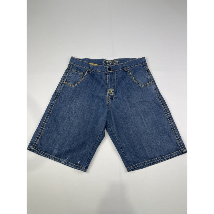 Cezer Y2K Baggy Jean Shorts with Gold Studs 40