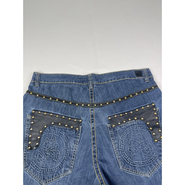 Cezer Y2K Baggy Jean Shorts with Gold Studs 40