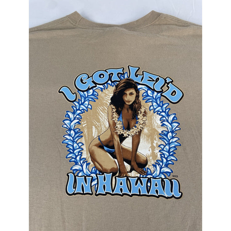 Mens Hanes ‘I Got Lei’d In Hawaii’ Beige T Shirt Size XL